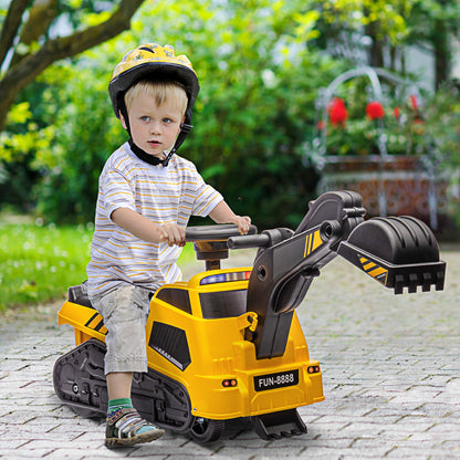 HOMCOM Ride on Tractor, 3 in 1 Ride on Excavator, Bulldozer, Road Roller, Pretend Play Construction No Power Truck w/ Music, for 18-48 Months, Yellow