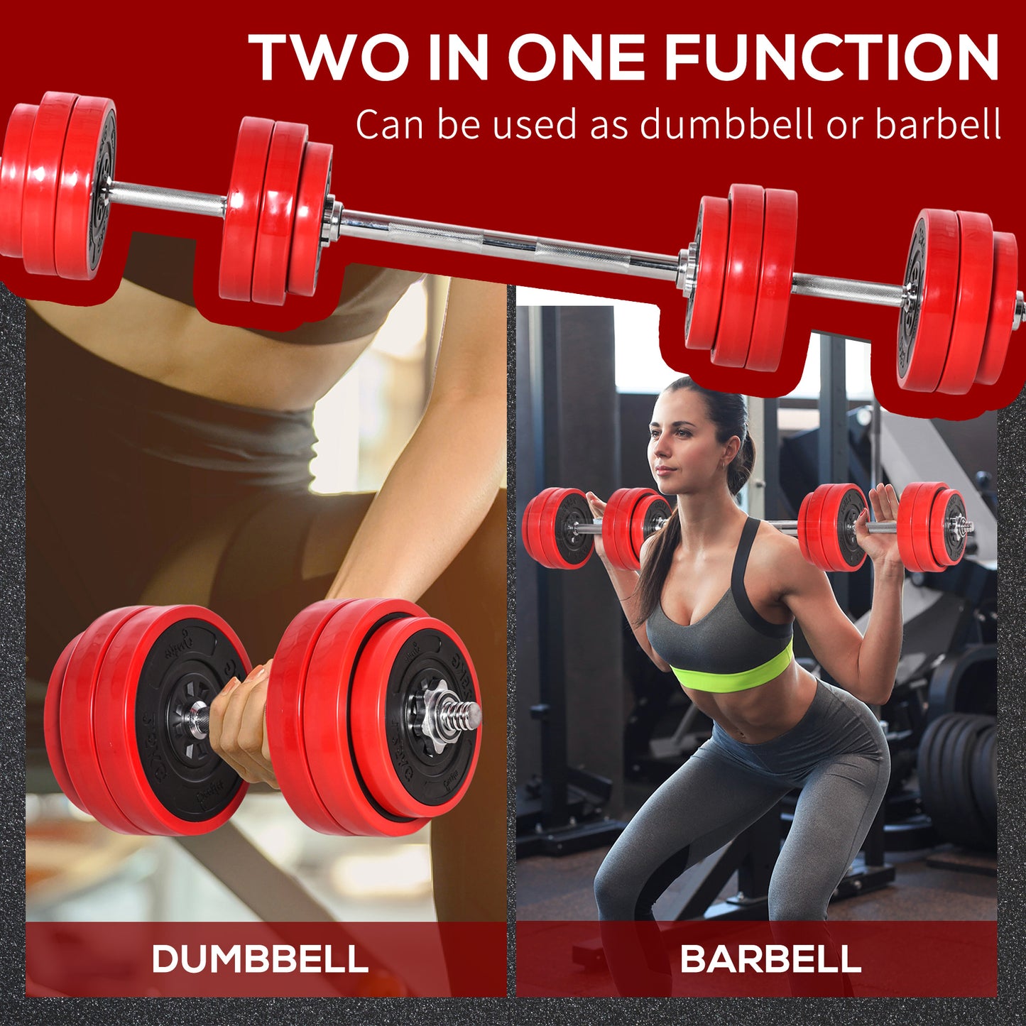 HOMCOM 30KGS Two-In-One Dumbbell & Barbell Adjustable Set Strength Muscle Exercise Fitness Plate Bar Clamp Rod Home Gym Sports Area