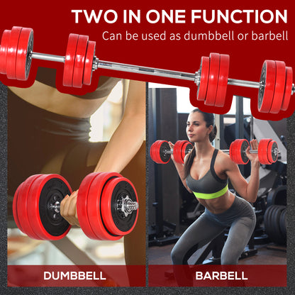 HOMCOM 30KGS Two-In-One Dumbbell & Barbell Adjustable Set Strength Muscle Exercise Fitness Plate Bar Clamp Rod Home Gym Sports Area