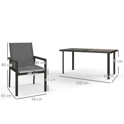 Outsunny Seven-Piece Metal Dining Set, with Glass-Top Table - Grey