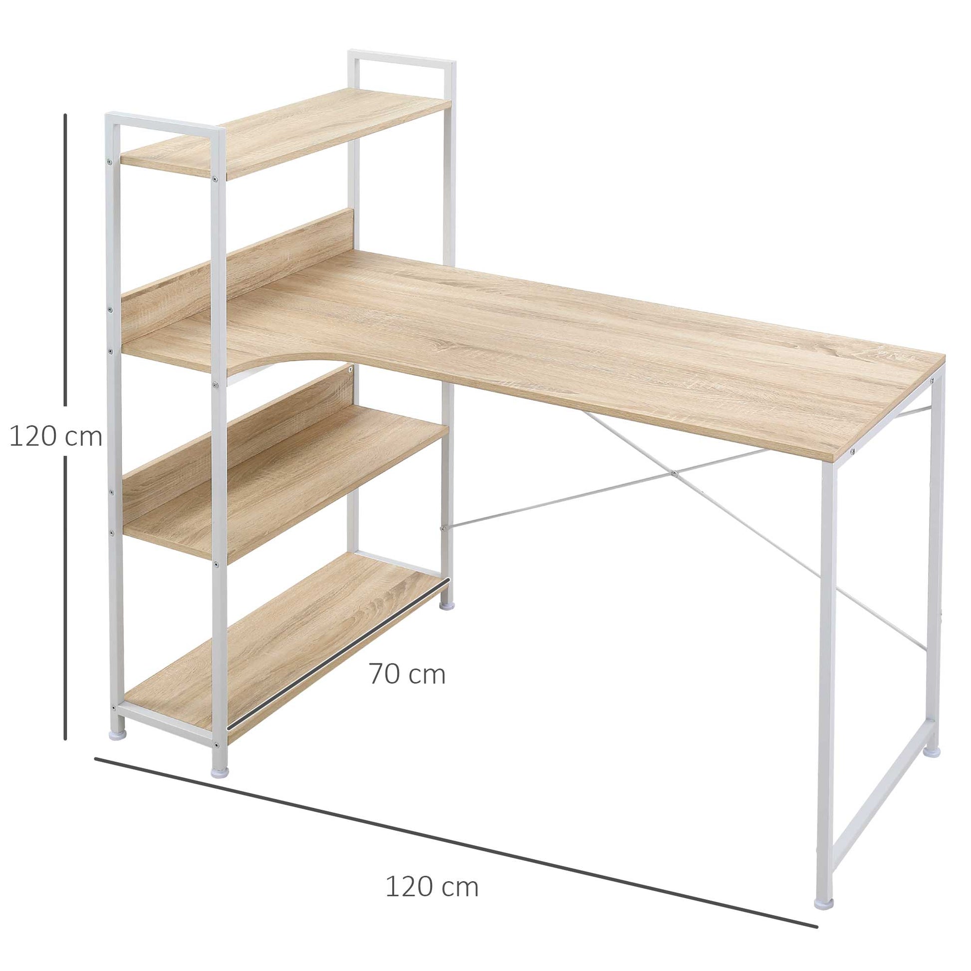 HOMCOM Retro Industrial Computer Desk Home Office Table with 4-Tier Storage Shelf Metal Frame Computer Workstation for Home Office, Oak