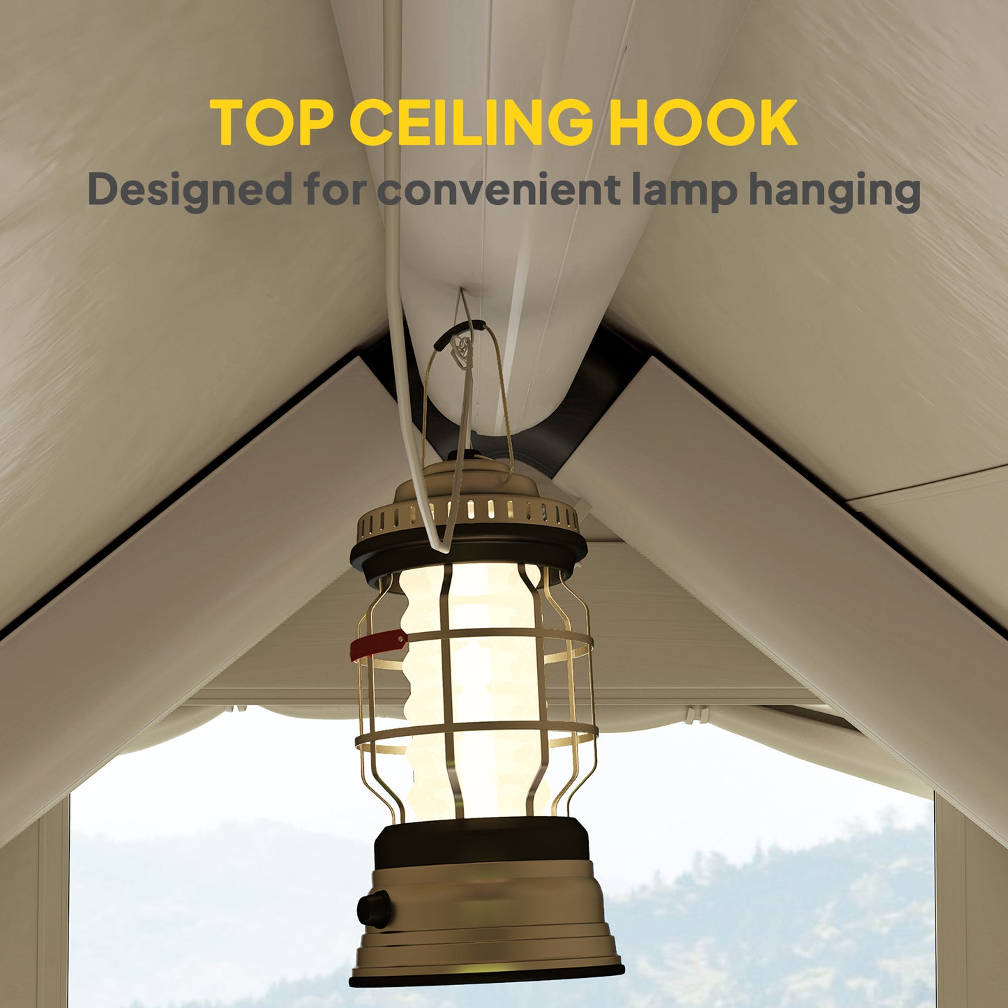 Outsunny Inflatable Camping Tent with Pump and Stove Jack Hole, Easy Setup 2-4 Person Blow Up Tent, Waterproof Luxury Inflatable Tent with Mesh Windows, Doors, Hook and Carry Bag, Beige