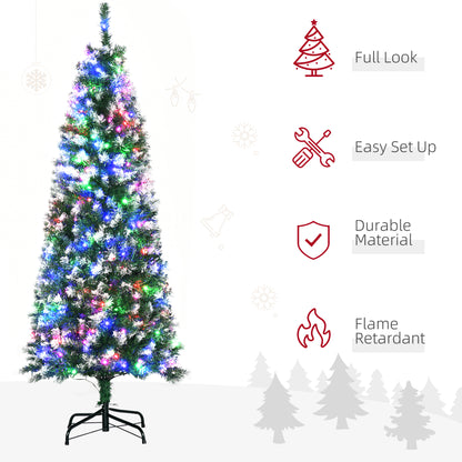 HOMCOM 5' Tall Prelit Pencil Slim Artificial Christmas Tree with Realistic Branches, 250 Colourful LED Lights and 408 Tips, Xmas Decoration, Green