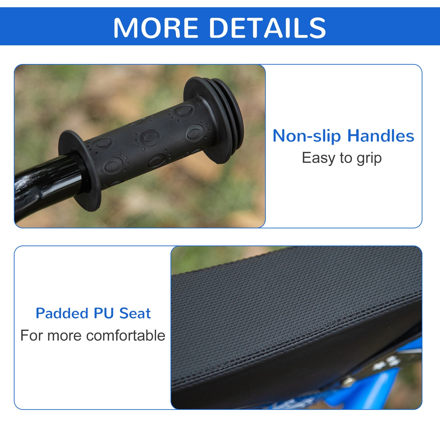 HOMCOM 12" Kids Balance Bike, No Pedal Training Bicycle, Motorbike Look, Steel Frame with Air Filled Tires, Handlebar, PU Seat for 3-6 Years Old, Blue