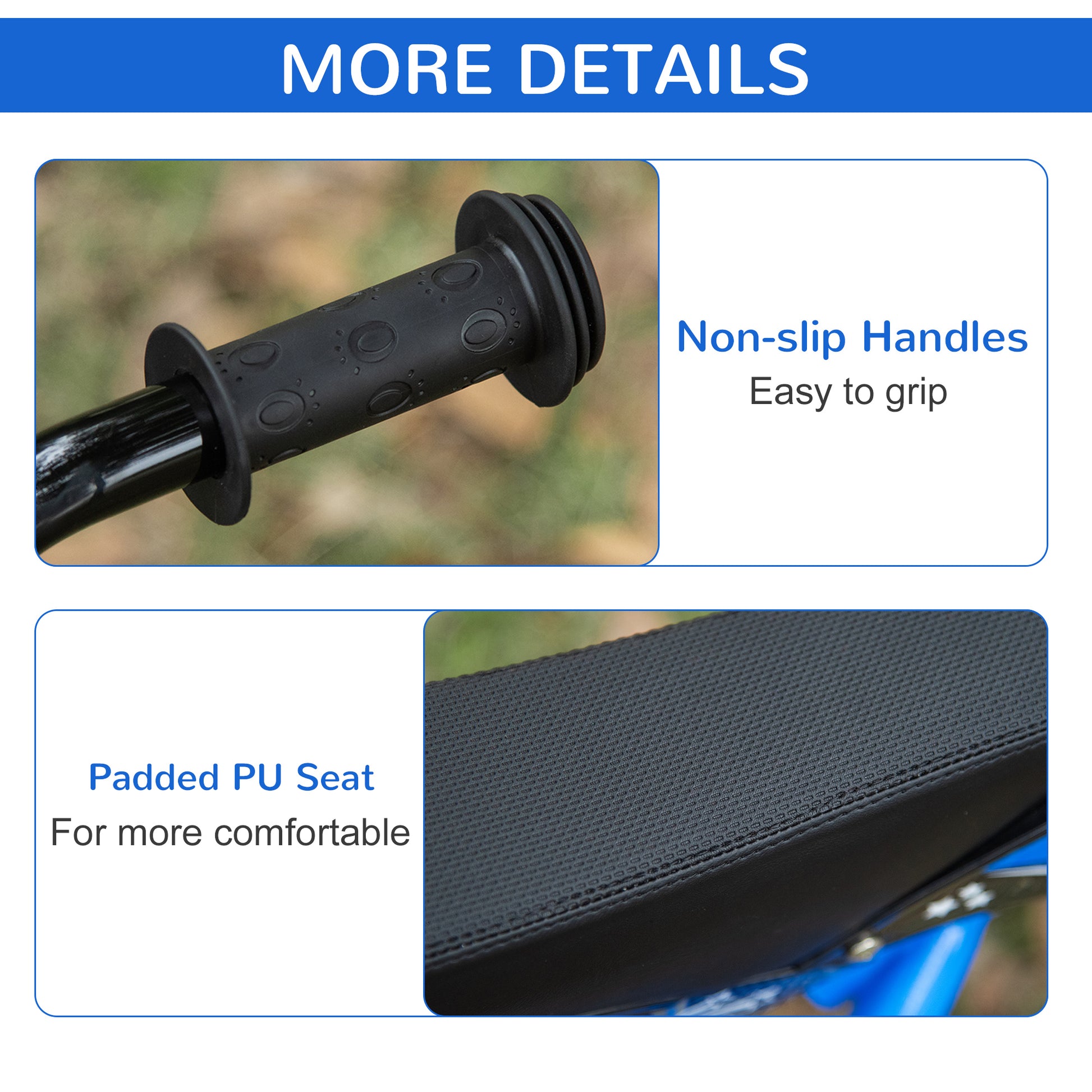 HOMCOM 12" Kids Balance Bike, No Pedal Training Bicycle, Motorbike Look, Steel Frame with Air Filled Tires, Handlebar, PU Seat for 3-6 Years Old, Blue