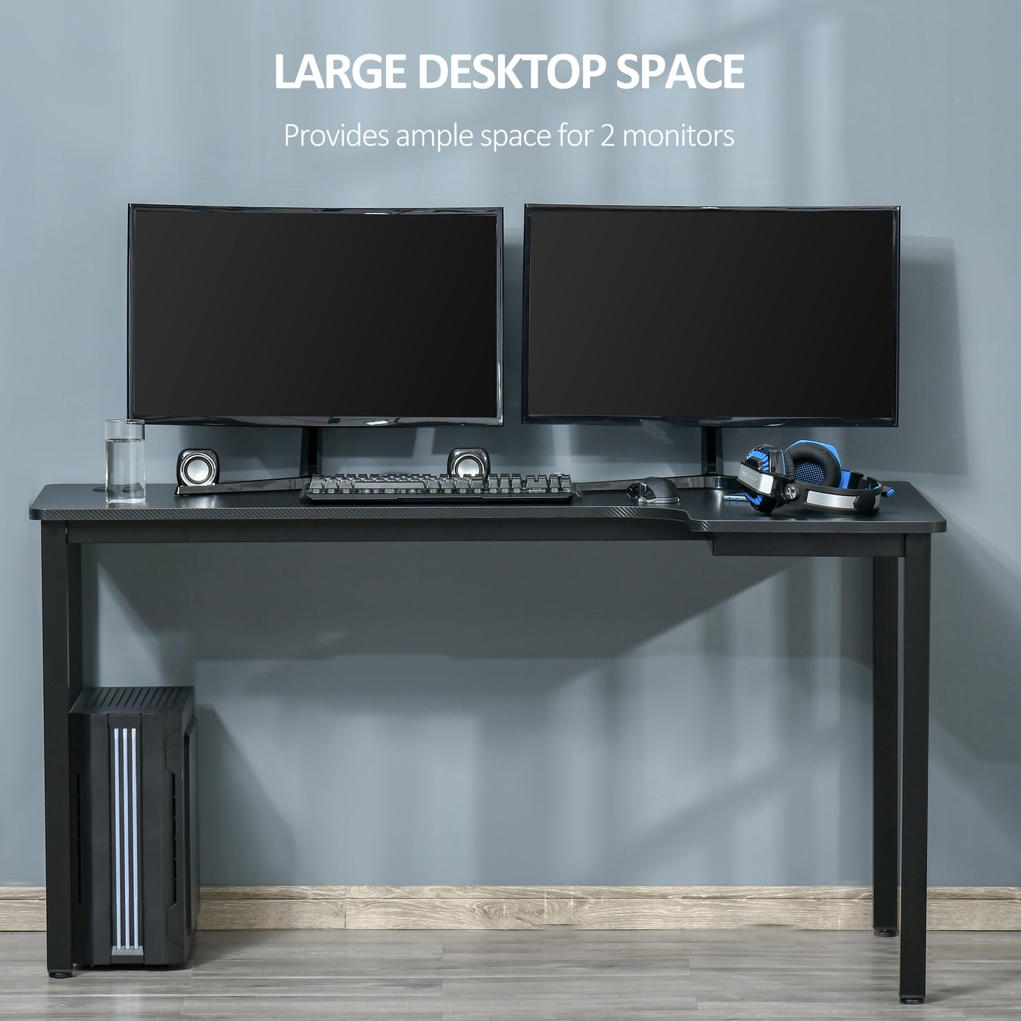 HOMCOM L-Shaped Gaming Desk, Computer Corner Desk, Home Office Workstation with Cable Management, 145 x 81 x 76cm, Black