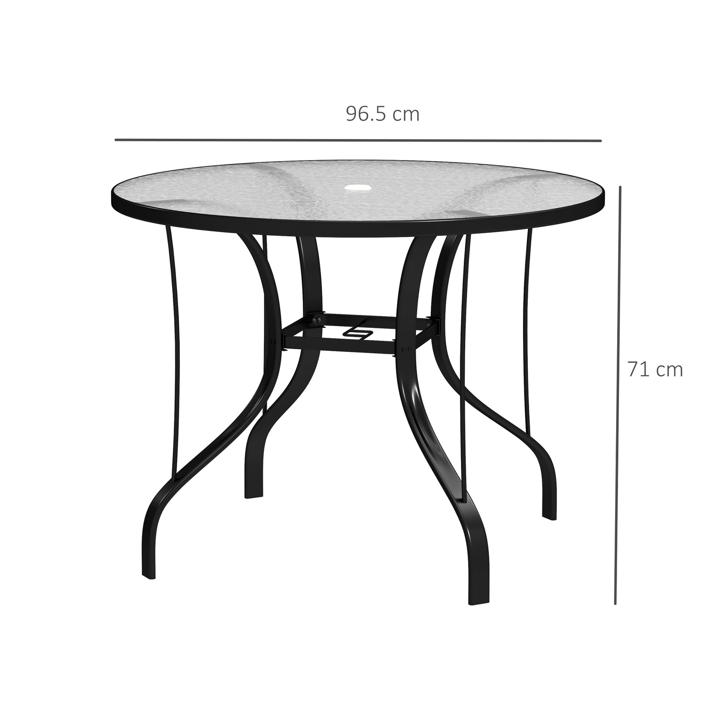 Outsunny Tempered Glass Top Round Outdoor Dining Table with Parasol Hole, 96.5 x 96.5 x 71 cm