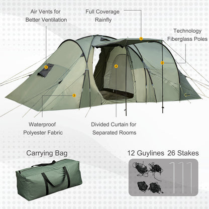 Outsunny 5 Man Camping Tent Camping Gazebo Garden Tent with Rainfly 3 Rooms Carry Bag