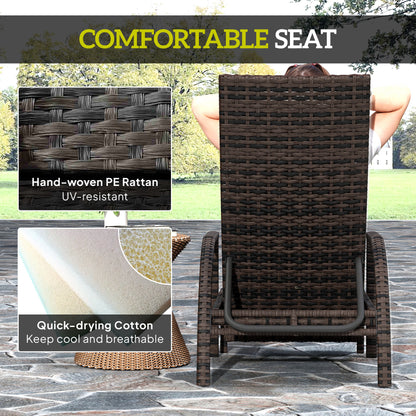 Outsunny Reclining Rattan Lounger, with Extending Footrest - Brown