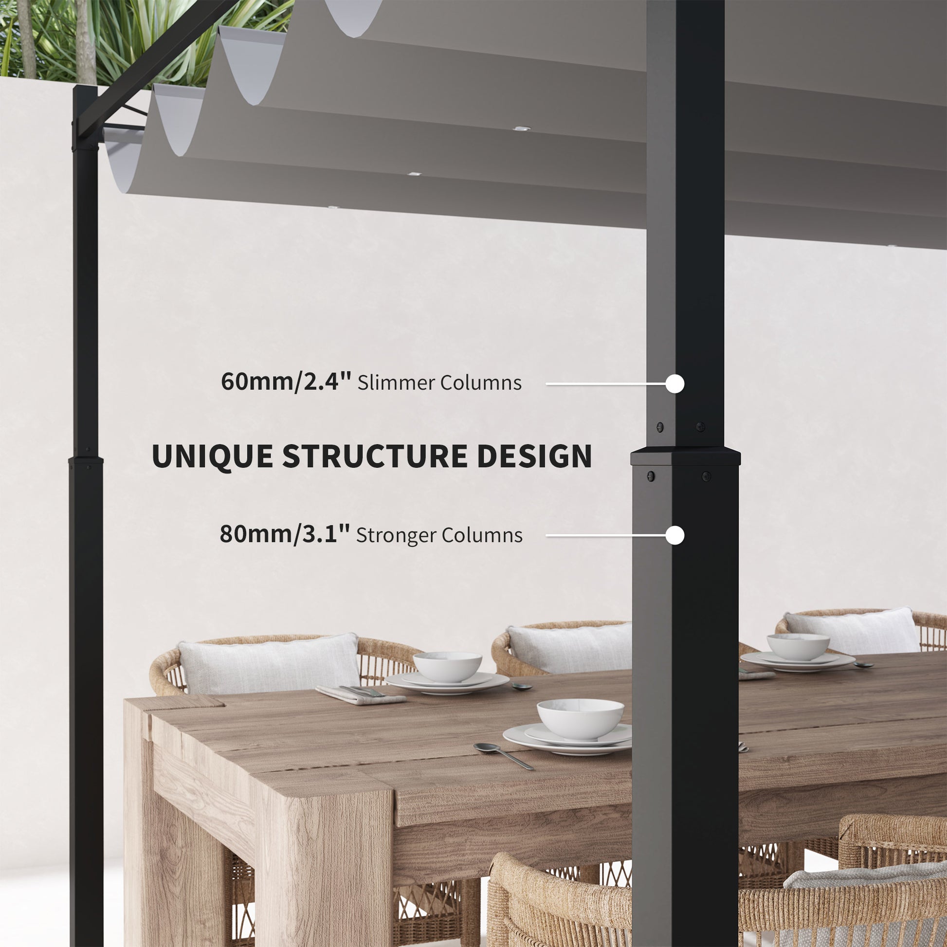 Outsunny 3 x 3(m) Metal Pergola with Retractable Roof and Magnetic Fixture, Outdoor Gazebo Garden Pergola Kit Sun Shade Canopy, UPF30+, 80mm Metal Column, Grey