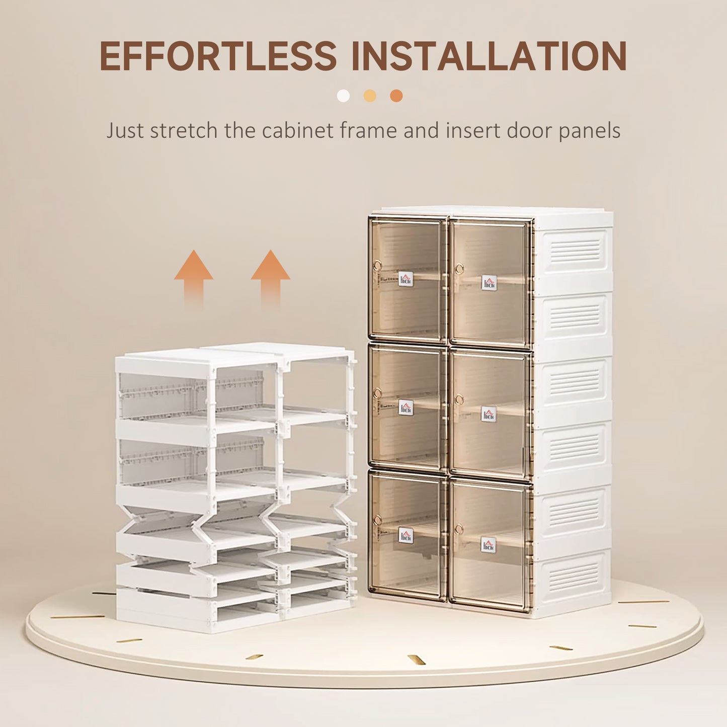 HOMCOM Plastic Shoe Storage Cabinet, Portable Cube Shoe Storage Organizer for Space Saving Bedroom, Entryway for Shoes and Slippers, White and Brown