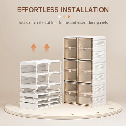 HOMCOM Plastic Shoe Storage Cabinet, Portable Cube Shoe Storage Organizer for Space Saving Bedroom, Entryway for Shoes and Slippers, White and Brown