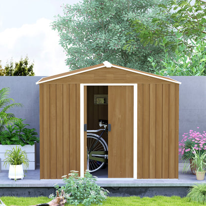 Outsunny 8 x 6ft Galvanised Steel Shed, with Double Door - Brown