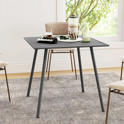 Outsunny Square Garden Table with Slat Top, Steel Frame, Outdoor Table for 4 Person, 80 x 80 x 74 cm, Grey