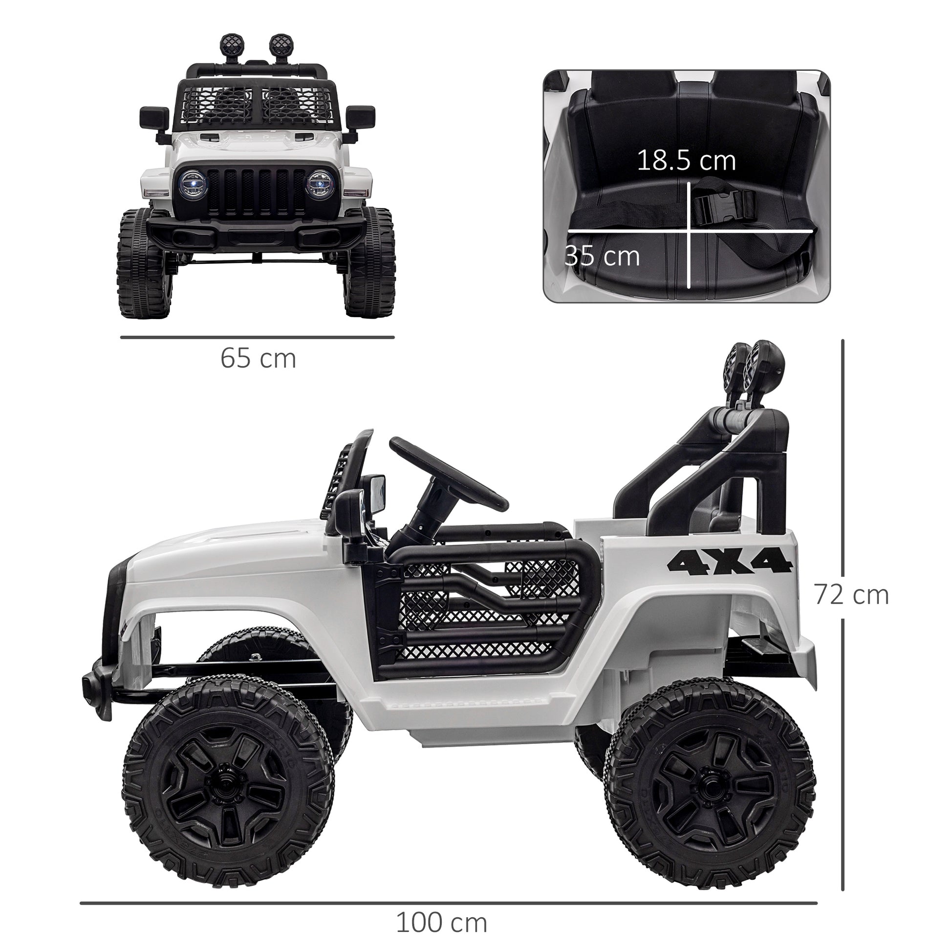HOMCOM 12V Battery-powered 2 Motors Kids Electric Ride On Car Truck Off-road Toy with Parental Remote Control Horn Lights for 3-6 Years Old White