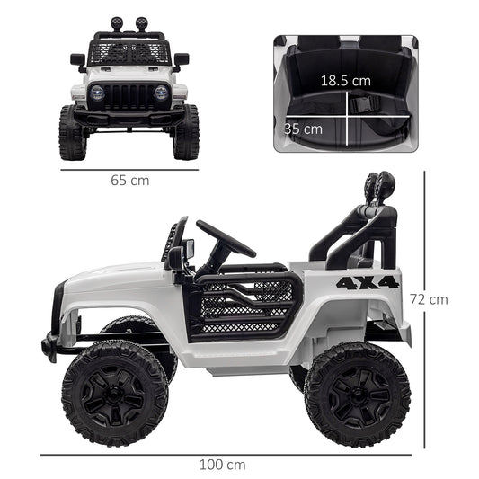 HOMCOM 12V Battery-powered 2 Motors Kids Electric Ride On Car Truck Off-road Toy with Parental Remote Control Horn Lights for 3-6 Years Old White
