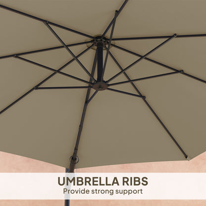 Outsunny 3(m) Wall-Mounted Parasol Shade, with Handle - Khaki