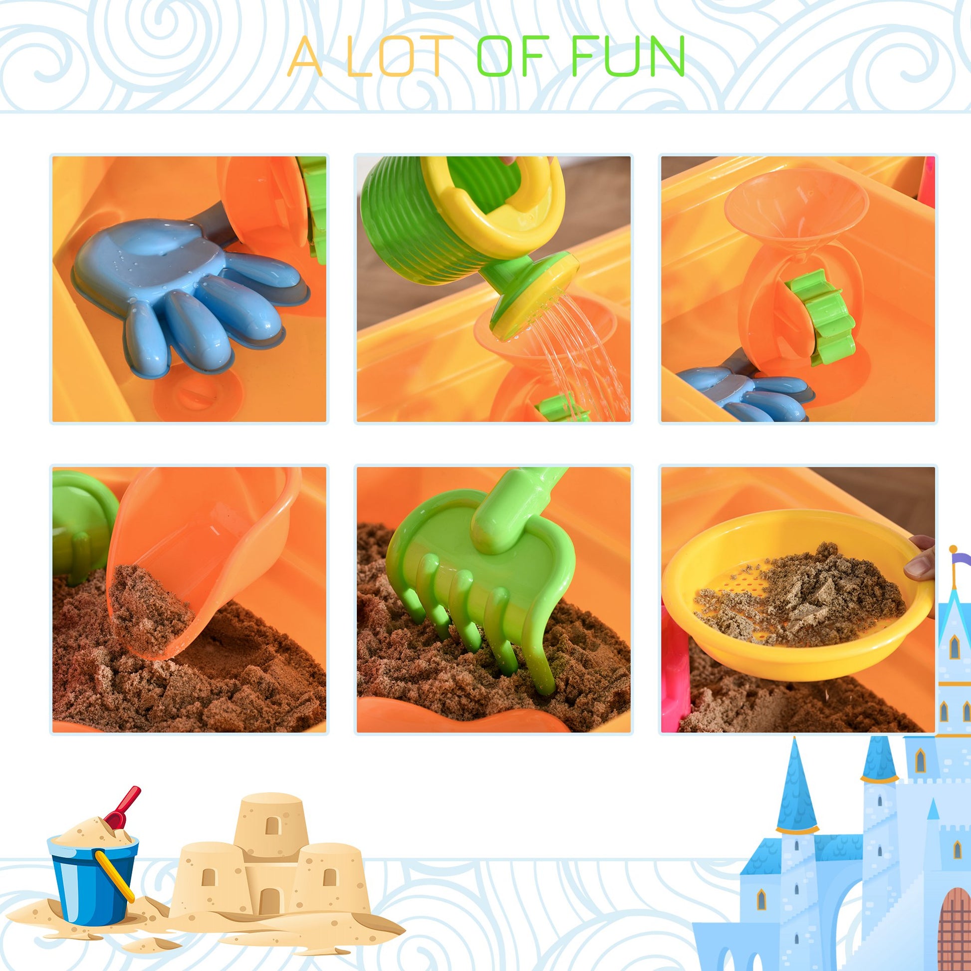 HOMCOM Sand and Water Table Beach Toy Set 2 in 1 Outdoor Activities Playset for Kids with Lid and Accessories Double Compartment Sandpit Sandbox