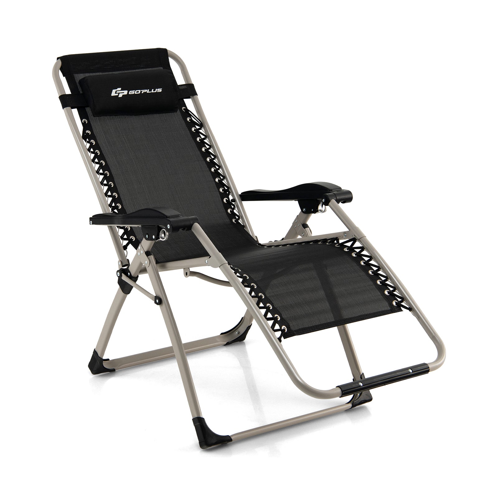 Foldable Zero Gravity Lounge Chair with Removable Headrest and Adjustable Backrest-Black