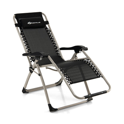 Foldable Zero Gravity Lounge Chair with Removable Headrest and Adjustable Backrest-Black
