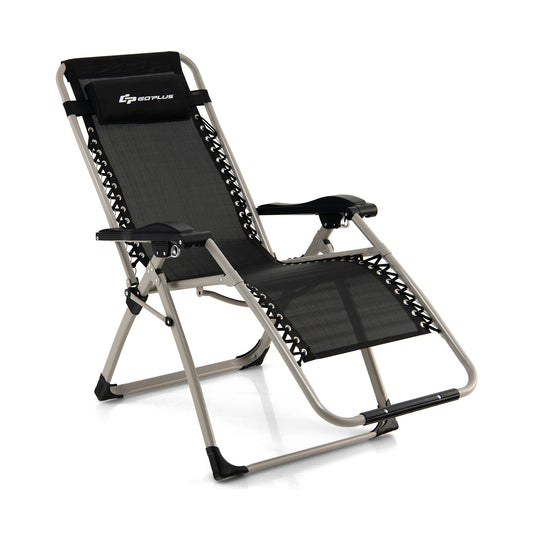 Foldable Zero Gravity Lounge Chair with Removable Headrest and Adjustable Backrest-Black