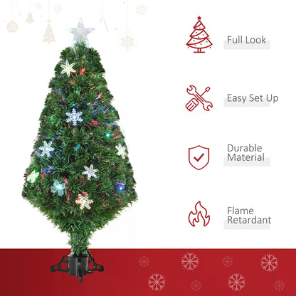 HOMCOM 4FT Pre Lit Christmas Tree Artificial Tree Fiber Optic LED Light Holiday Home Xmas Decoration Tree with Foldable Feet, Green