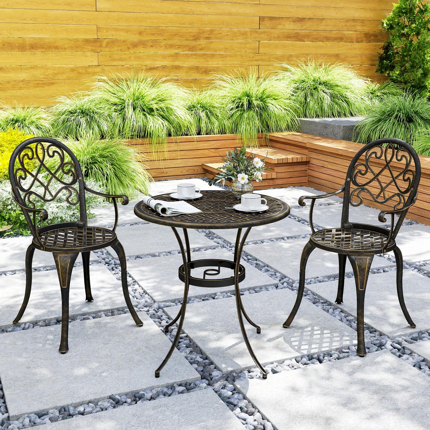 Outsunny Three-Piece Elegant Aluminium Garden Set - Bronze Tone
