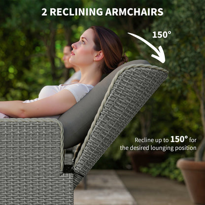 Outsunny Five-Piece Reclining Rattan Chair Set - Charcoal Grey