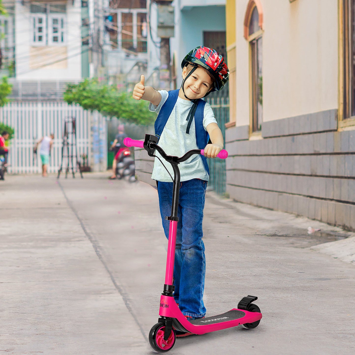 HOMCOM Electric Scooter, 120W Motor E-Scooter w/ Battery Level Display, 2 Adjustable Heights, and Rear Brake, Suitable for 6+ Years Old, Pink