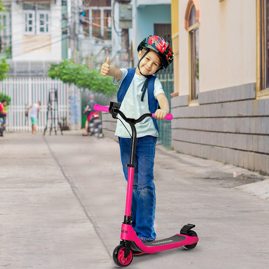 HOMCOM Electric Scooter, 120W Motor E-Scooter w/ Battery Level Display, 2 Adjustable Heights, and Rear Brake, Suitable for 6+ Years Old, Pink