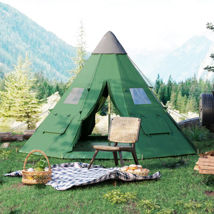 Outsunny 6 Men Tipi Tent with Carry Bag - Green