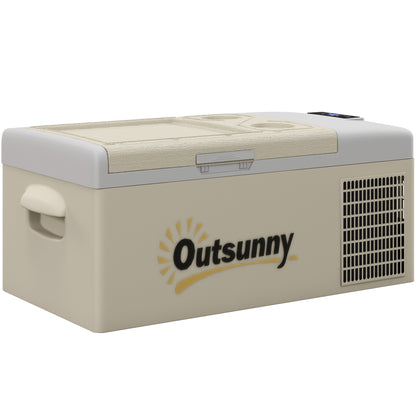 Outsunny 16L Portable Car Fridge, -20? to 10? Adjustable Temperature - Khaki/Grey