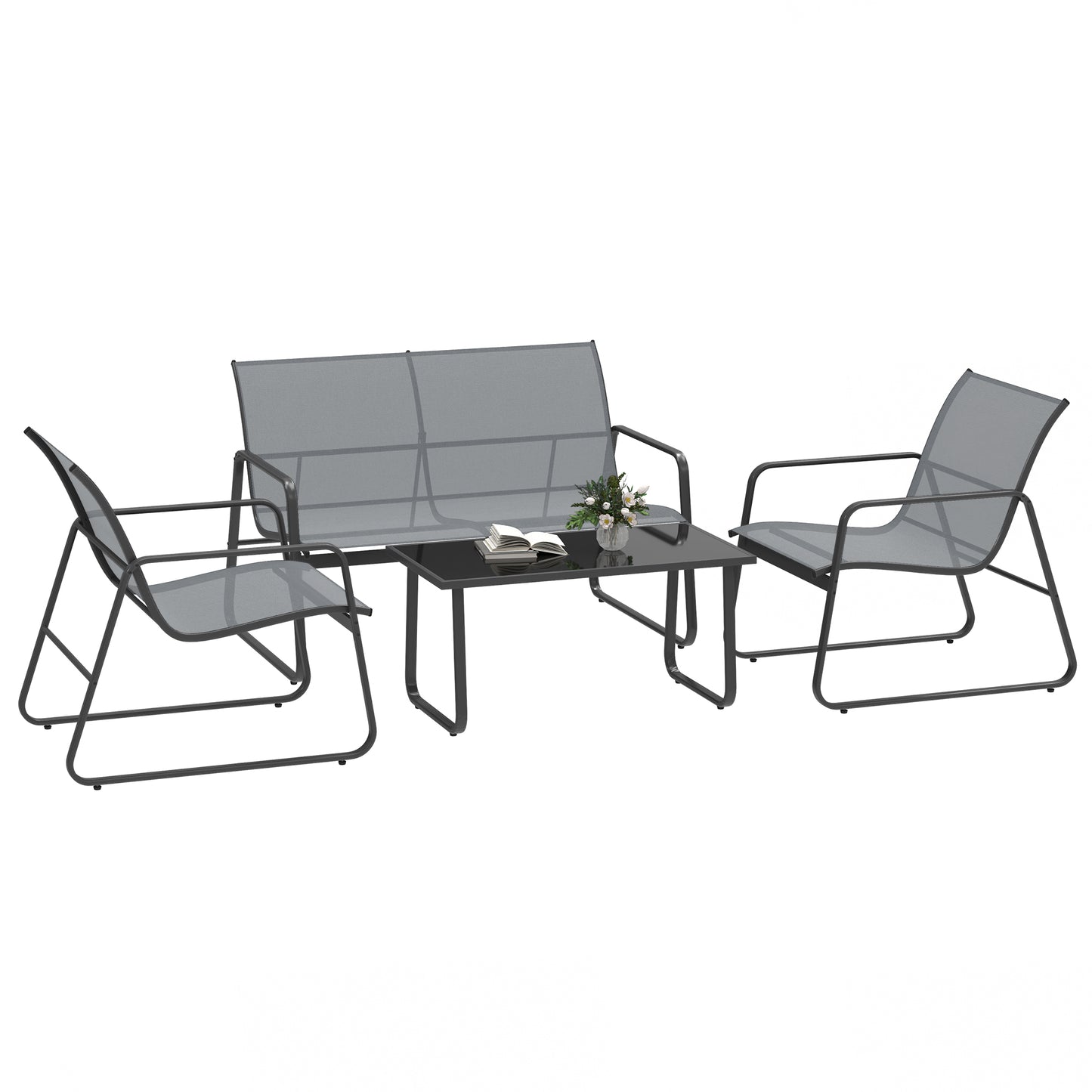 Outsunny Four-Piece Minimalistic Garden Sofa Set - Light Grey