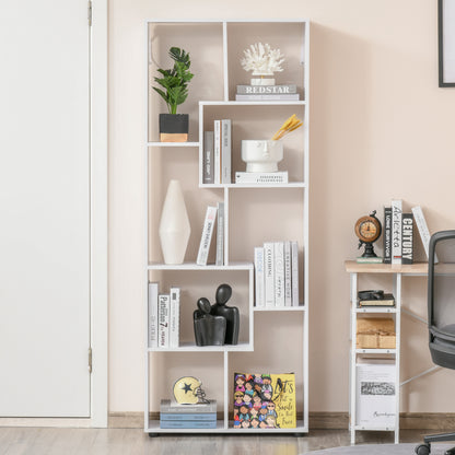 HOMCOM 8-Tier Freestanding Bookcase w/ Melamine Surface Anti-Tipping Foot Pads Home Display Storage Grid Stand Modern Style - White