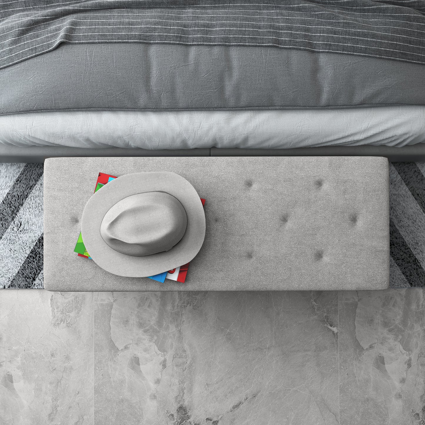 HOMCOM 15" Modern Ottoman Storage Box with Wooden Legs, 47L Storage Ottoman Holds up to 120KG, for Living Room, Bedroom, Grey