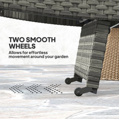 Outsunny Outdoor PE Rattan Sun Lounger, Folding Wicker Garden Lounger Recliner with 4-Level Adjustable Backrest, Rolling Sunbed Lounge Chair with Wheels, Non-Slip Legs for Balcony, Beach, Mixed-grey