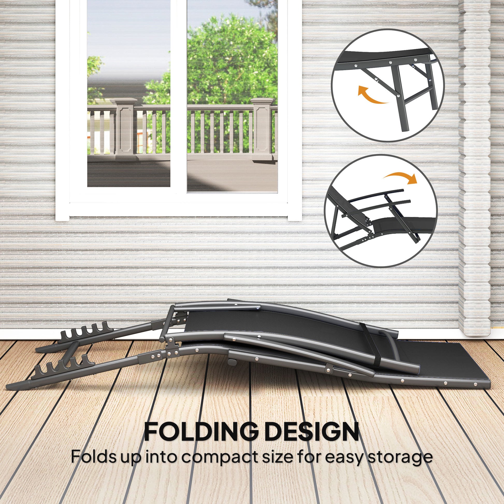 Outsunny Set of Two Adjustable Back Sun Loungers - Black