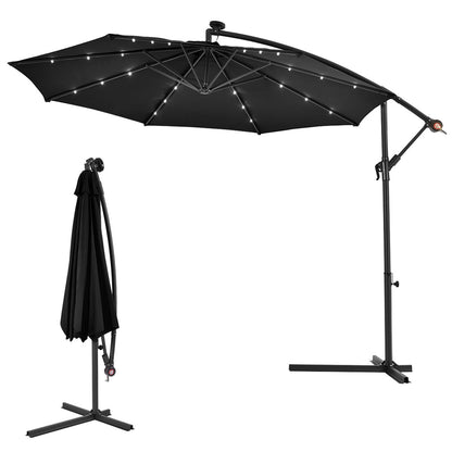 3m Cantilever Garden Parasol with LED Lights -Black