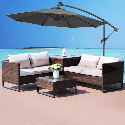 3m Cantilever Garden Parasol with LED Lights -Black