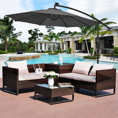 3m Cantilever Garden Parasol with LED Lights -Black