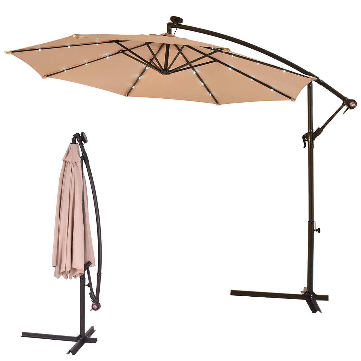 3m Cantilever Garden Parasol with LED Lights -Beige