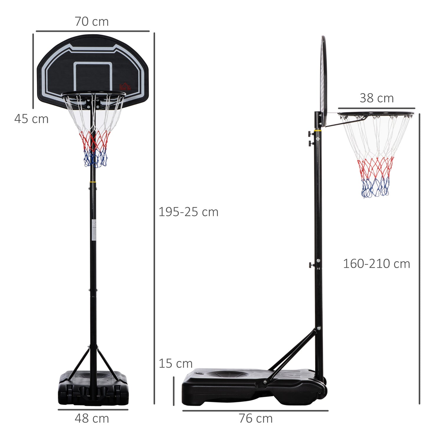 HOMCOM Adjustable Basketball Hoop and Stand, with Wheels and Weight Base