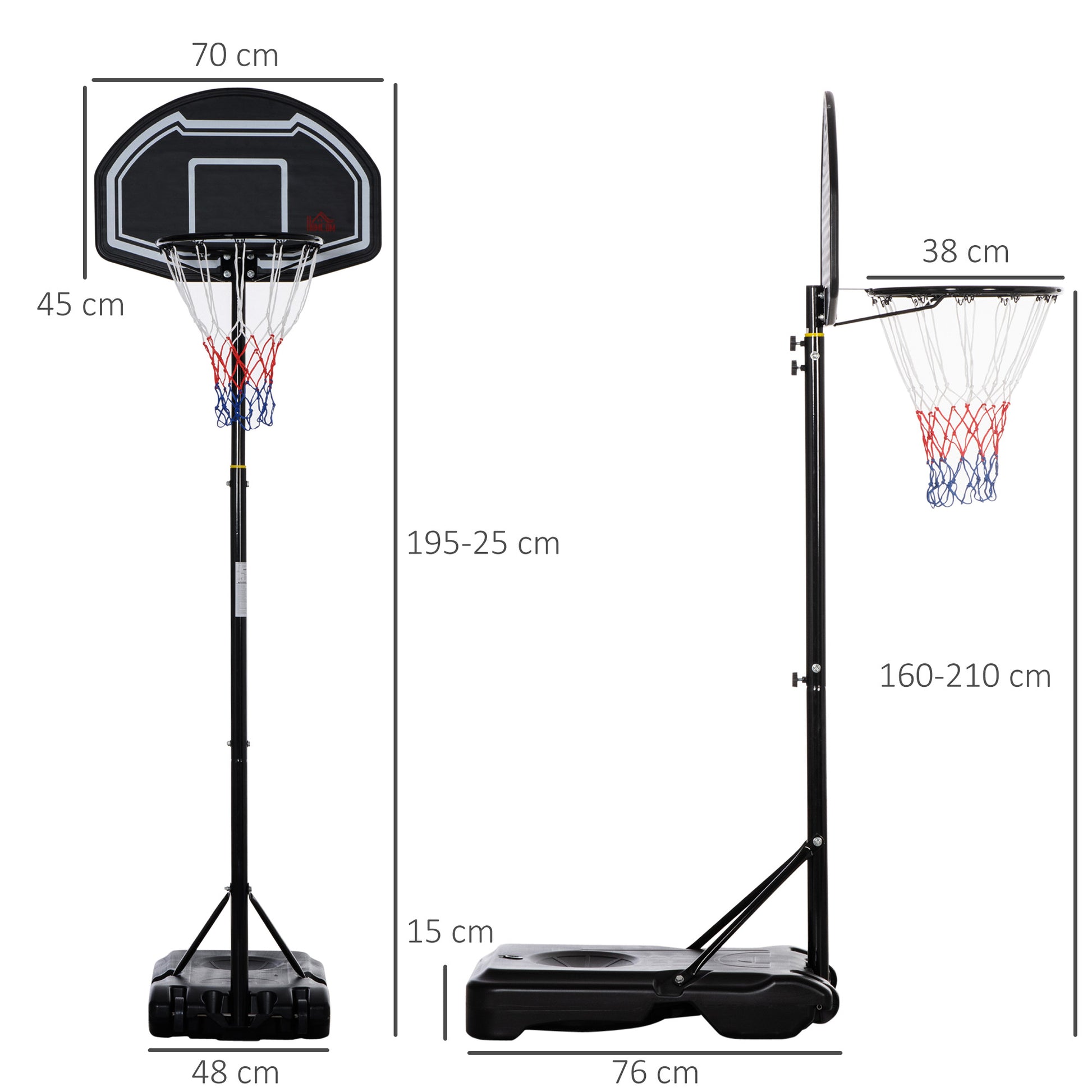 HOMCOM Adjustable Basketball Hoop and Stand, with Wheels and Weight Base