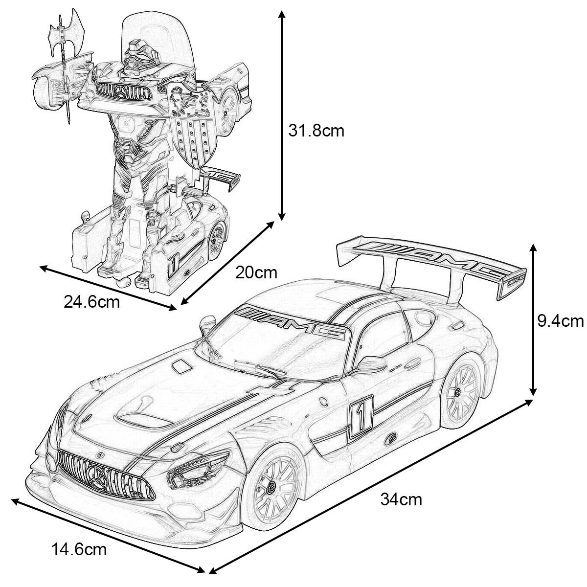 Remote Control Mercedes-Benz Transformer Robot Drifting Car-Yellow