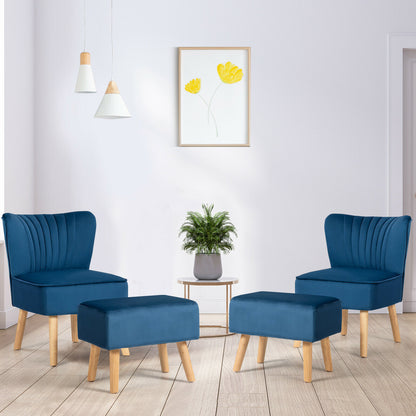 Soft Velvet Accent Chair with Oyster Shaped Back and Ottoman-Blue