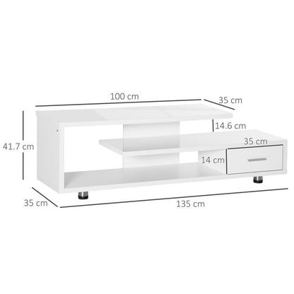 HOMCOM High Gloss TV Unit for TVs up to 45", Modern TV Cabinet with Storage Shelf and Drawer, Entertainment Unit for Living Room Bedroom, White