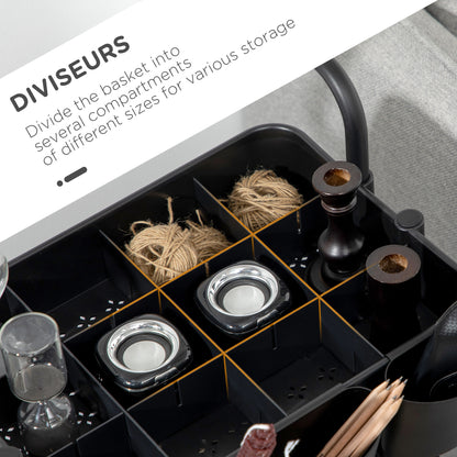 HOMCOM 3 Tier Utility Rolling Cart, Kitchen Cart with 3 Removable Mesh Baskets, 3 Hanging Box, 4 Hooks and Dividers for Living Room, Laundry Black