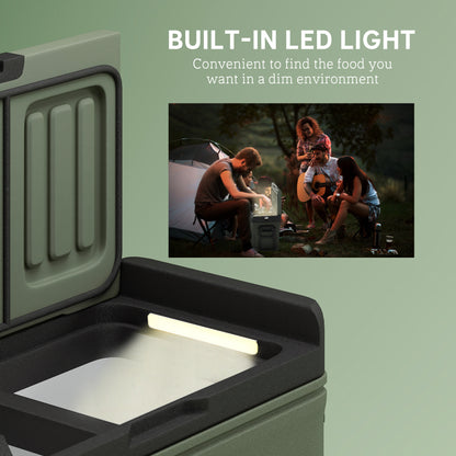 Outsunny 33L Camping Fridge Freezer Dual Zone, Portable Car Fridge 12V/24V DC & 100-240V AC, Electric Cool Box -20?-20? with Wheels and LED Light, for Travel, RV, Road Trip, Picnic [Energy Class E]