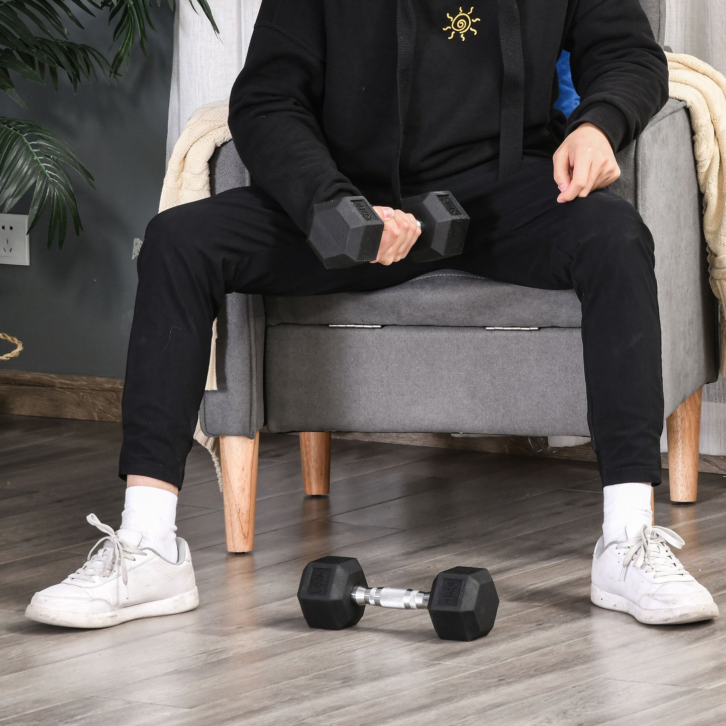 HOMCOM 2x4kg Rubber Dumbbell Sports Hex Weights Sets Home Gym Fitness Hexagonal Dumbbells Kit Weight Lifting Exercise