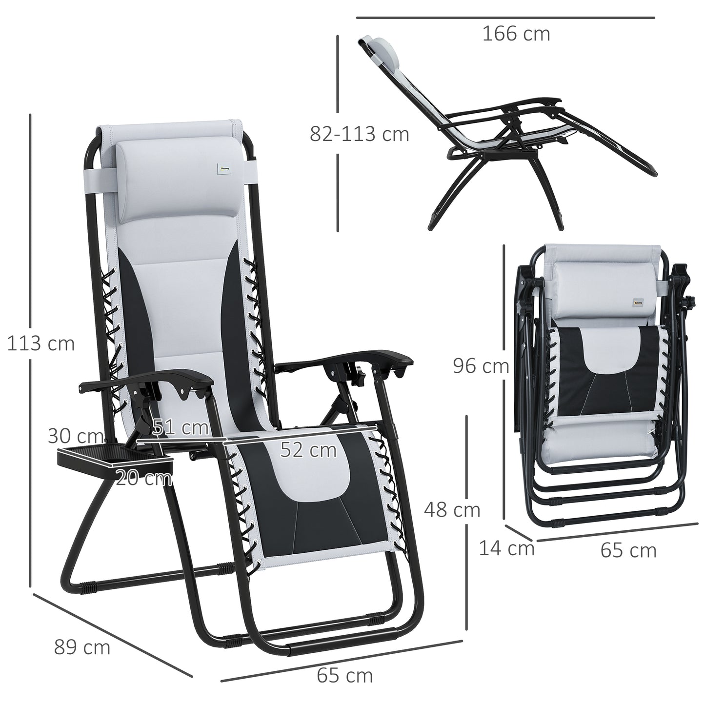 Outsunny Zero Gravity Lounger Chair Set of 2, Folding Reclining Patio Chair with Padded Seat, Cup Holder, Soft Cushion and Headrest for Poolside, Camping, Grey
